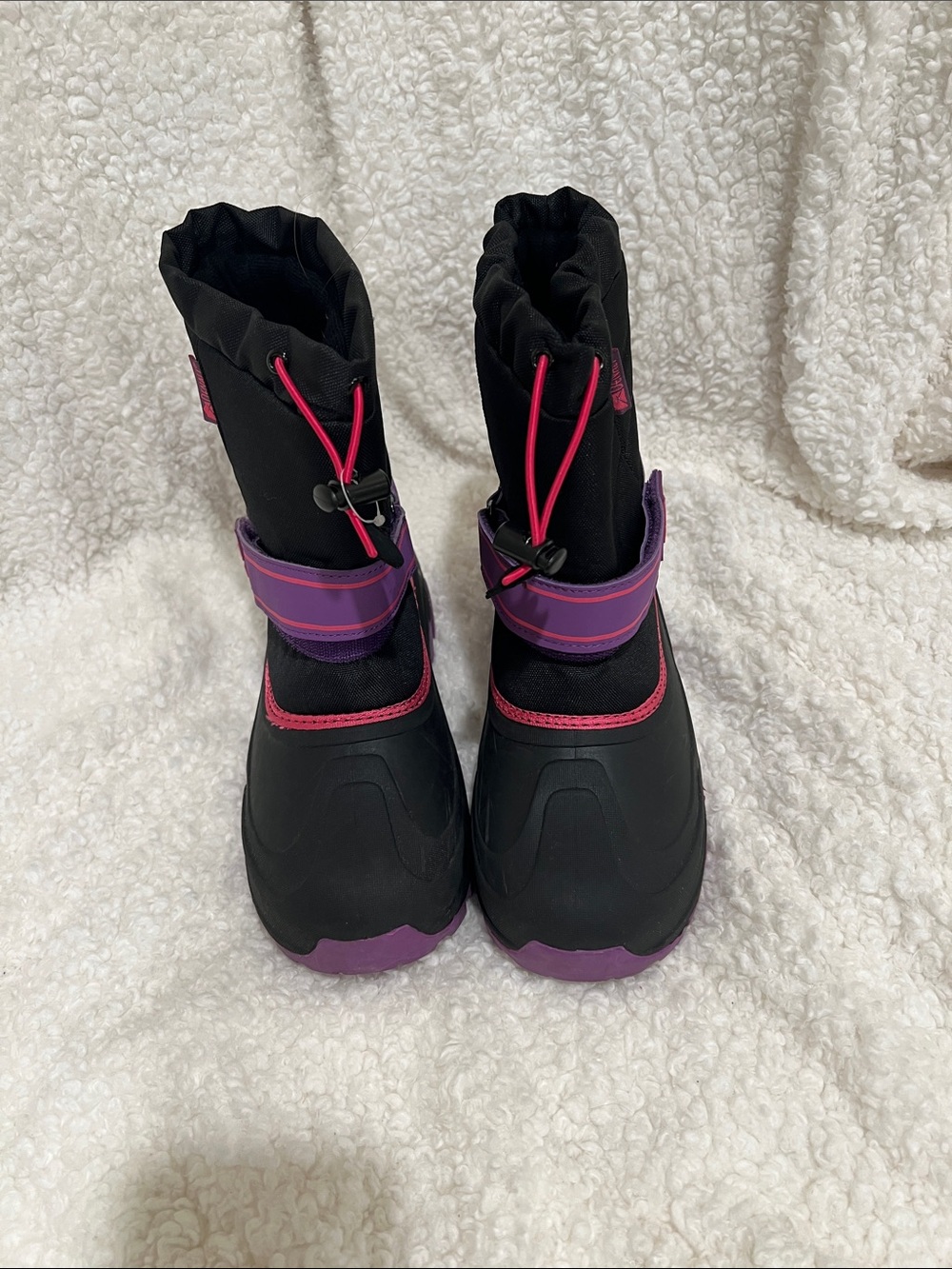 Kids Waterproof Winter Boots in Black and Purple with Pink Accents